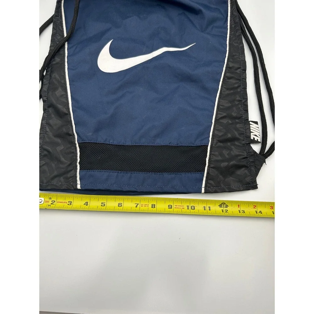 Nike Drawstring Cinch Sack Gym Bag Navy Blue Black Mesh Swoosh Logo B698